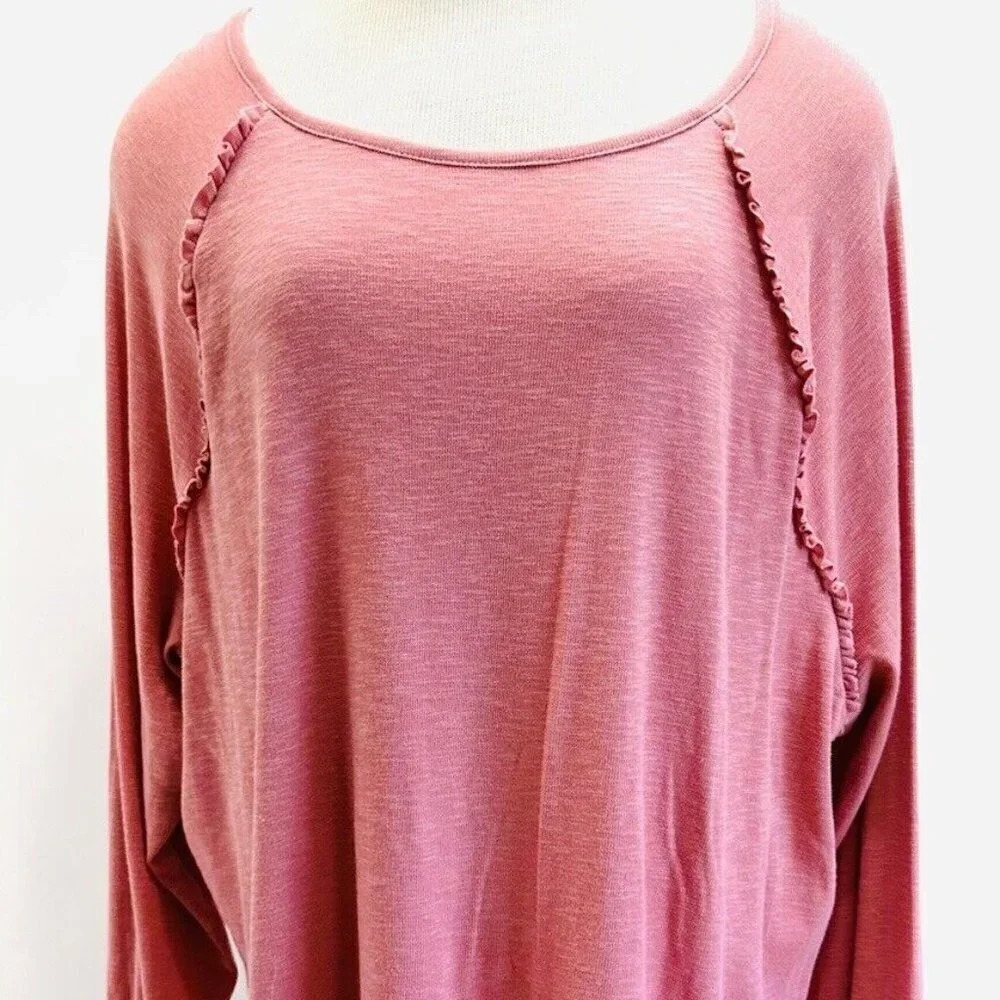 NWT LAUREN CONRAD Women Long Sleeve Pullover Round Neck Pink Shirt Plus Size XXL